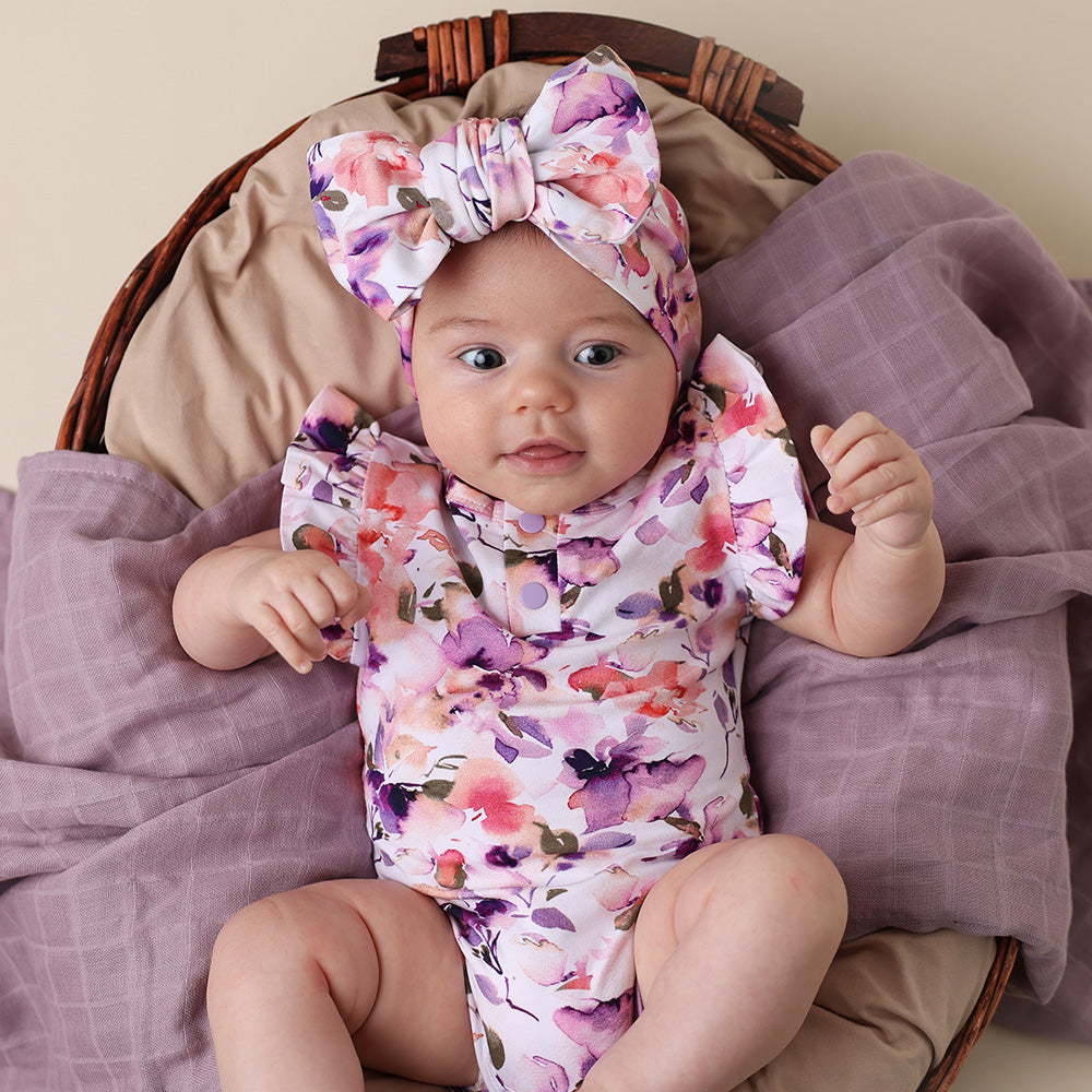 Blushing Beauty Short Sleeve Organic Bodysuit with Frill - View 4