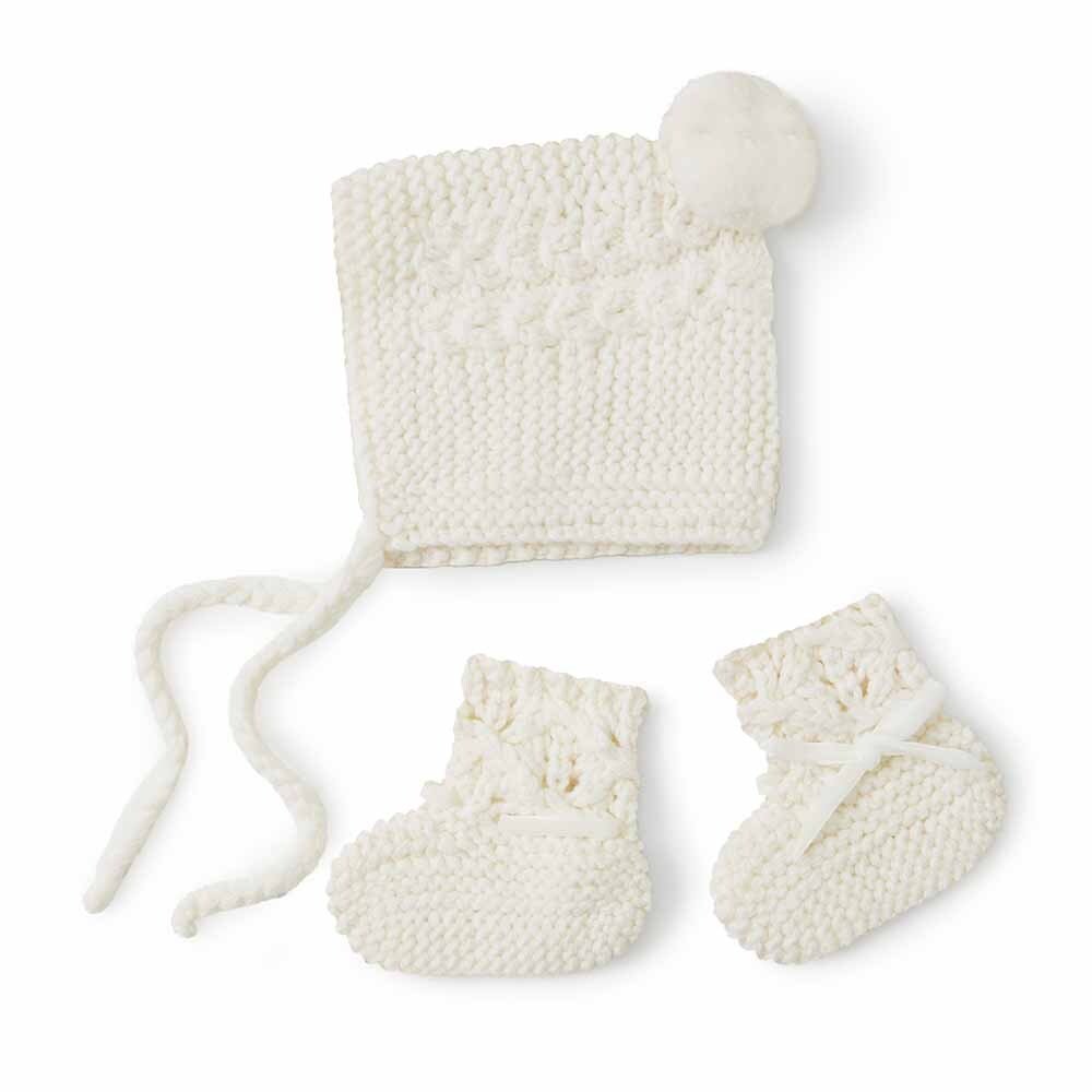 Ivory Merino Wool Baby Bonnet & Booties