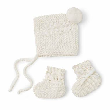 Ivory Merino Wool Bonnet & Booties-Snuggle Hunny
