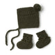 Olive Merino Wool Bonnet & Booties-Snuggle Hunny