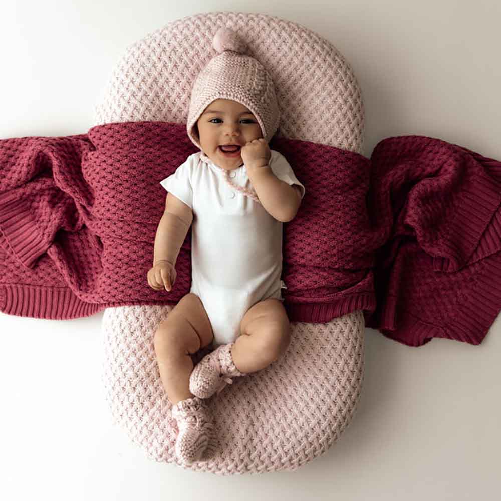 Pink Merino Wool Baby Bonnet Booties Snuggle Hunny
