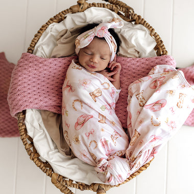 Boots & Bows Organic Jersey Wrap & Topknot Set | Snuggle Hunny