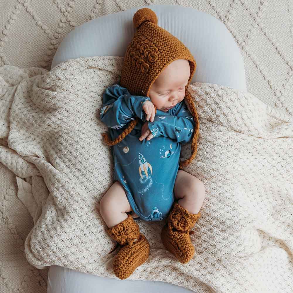 Bronze Merino Wool Baby Bonnet Booties Snuggle Hunny - Main Image