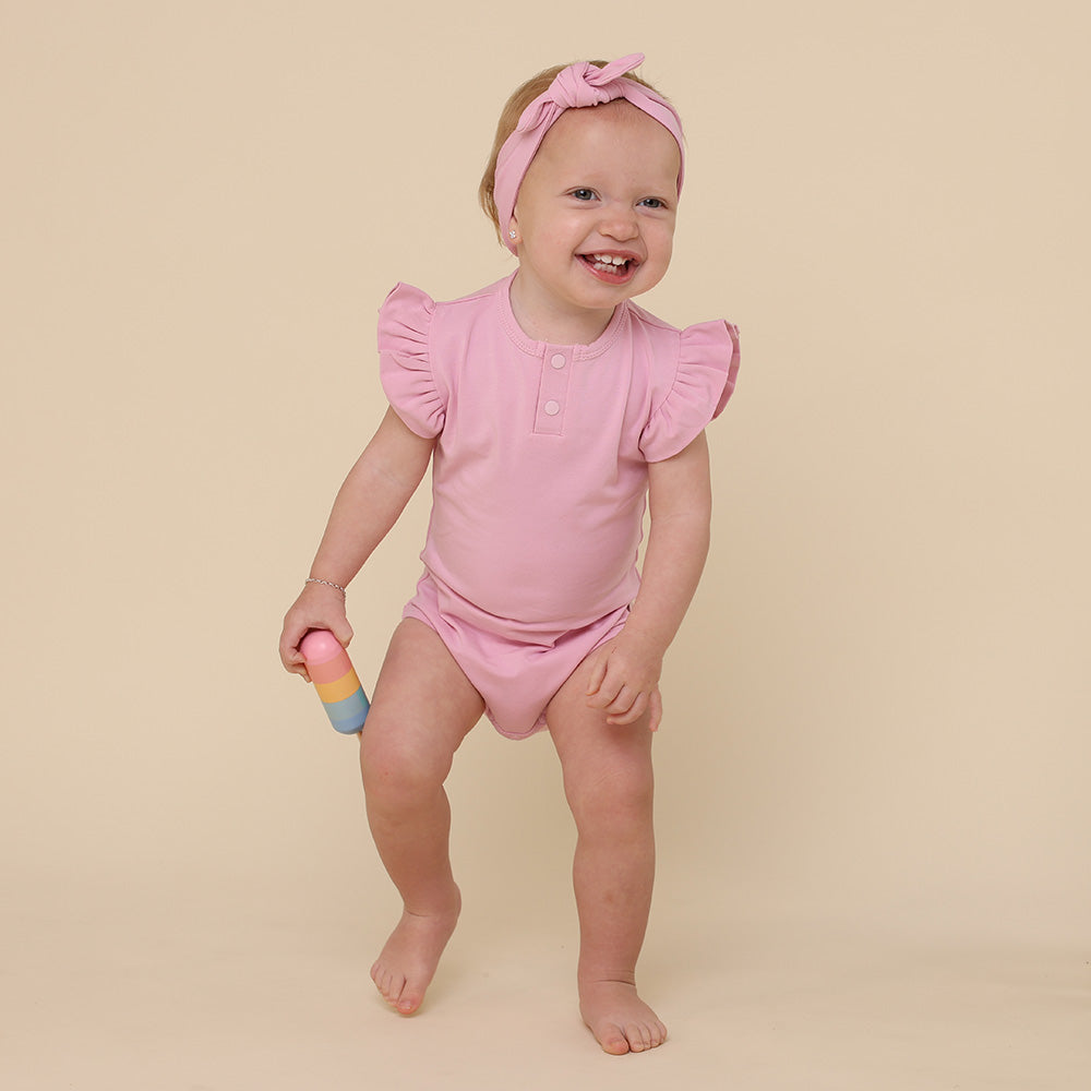 Bubblegum Short Sleeve Organic Bodysuit with Frill - View 1