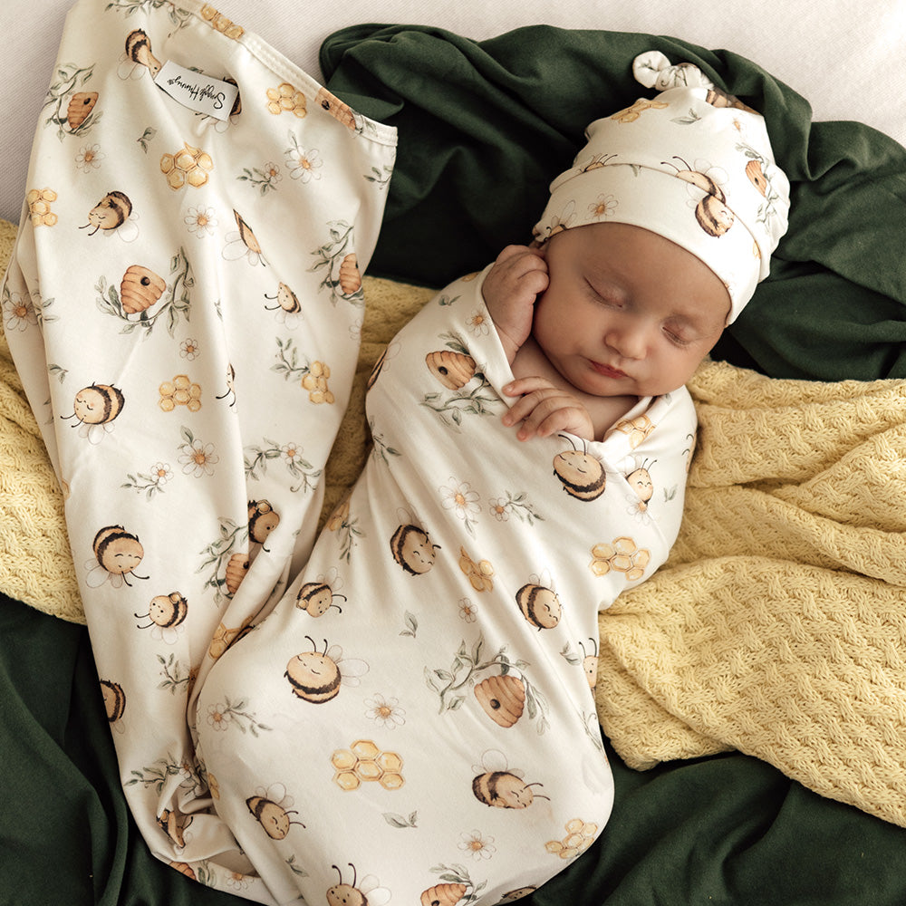Bumblebees Organic Jersey Wrap & Beanie Set - View 8