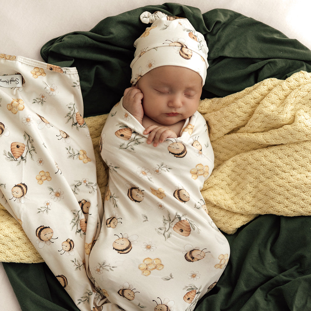 Bumblebees Organic Jersey Wrap & Beanie Set - View 1