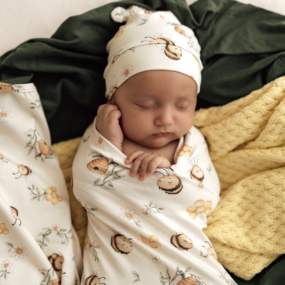Bumblebees Organic Jersey Wrap & Beanie Set - View 6