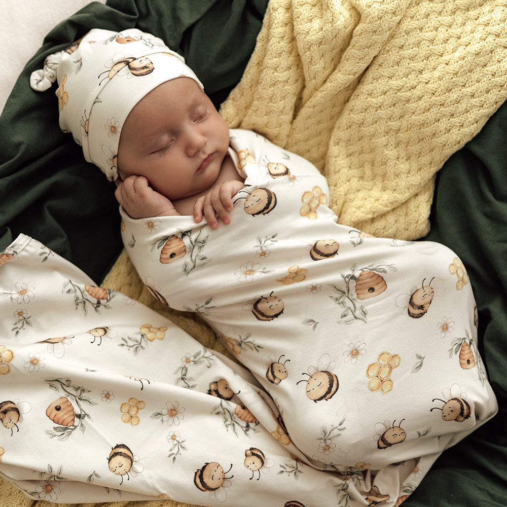 Bumblebees Organic Jersey Wrap & Beanie Set - View 3