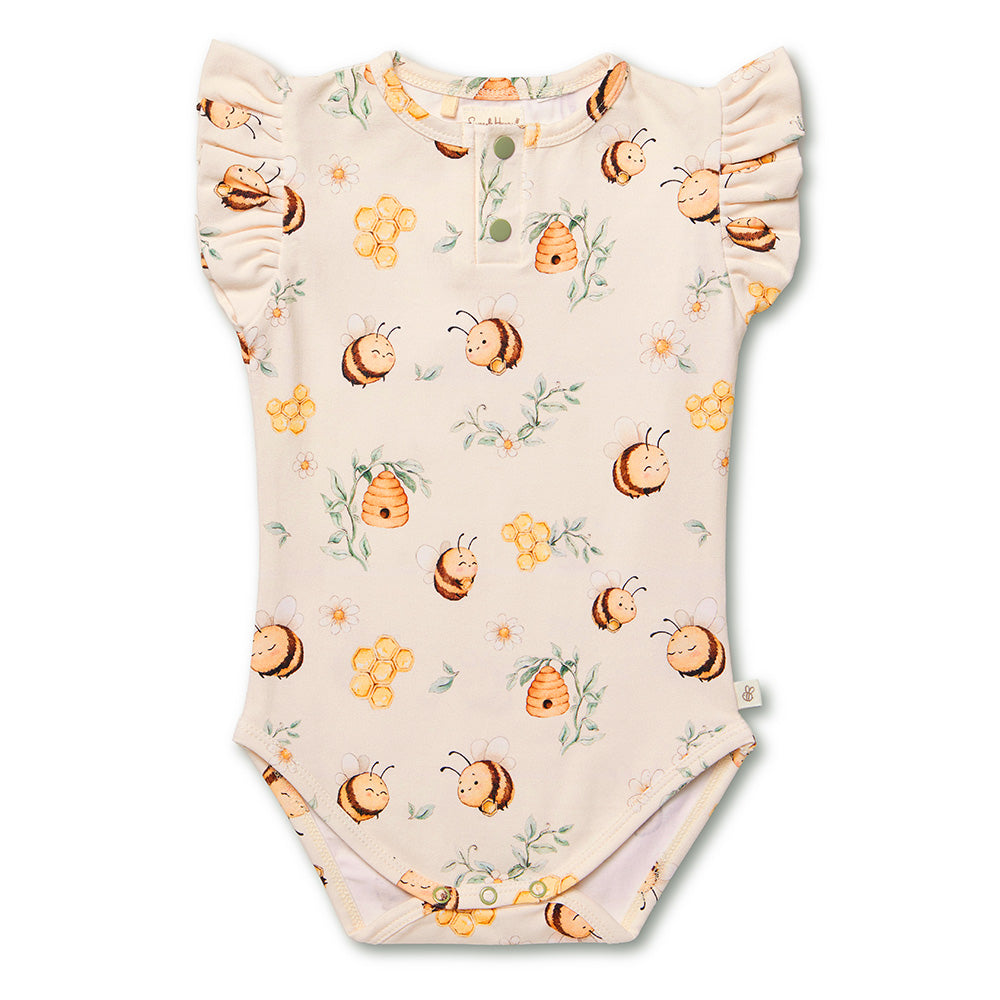 Bumblebees Short Sleeve Organic Bodysuit with Frill - View 2