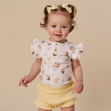 Bumblebees Short Sleeve Organic Bodysuit with Frill | Snuggle Hunny