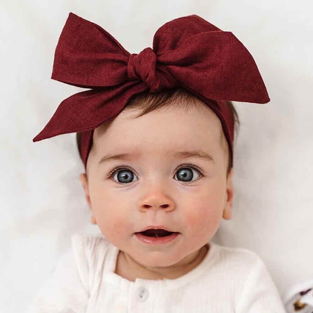 Burgundy Pre-Tied Linen Bow - Baby & Toddler-Snuggle Hunny
