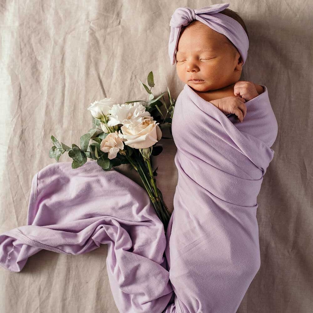 Lilac Baby Jersey Wrap & Topknot Set - View 1
