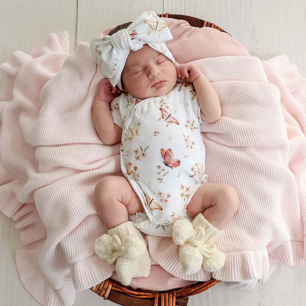 Butterfly Short Sleeve Organic Kimono Bodysuit - View 1