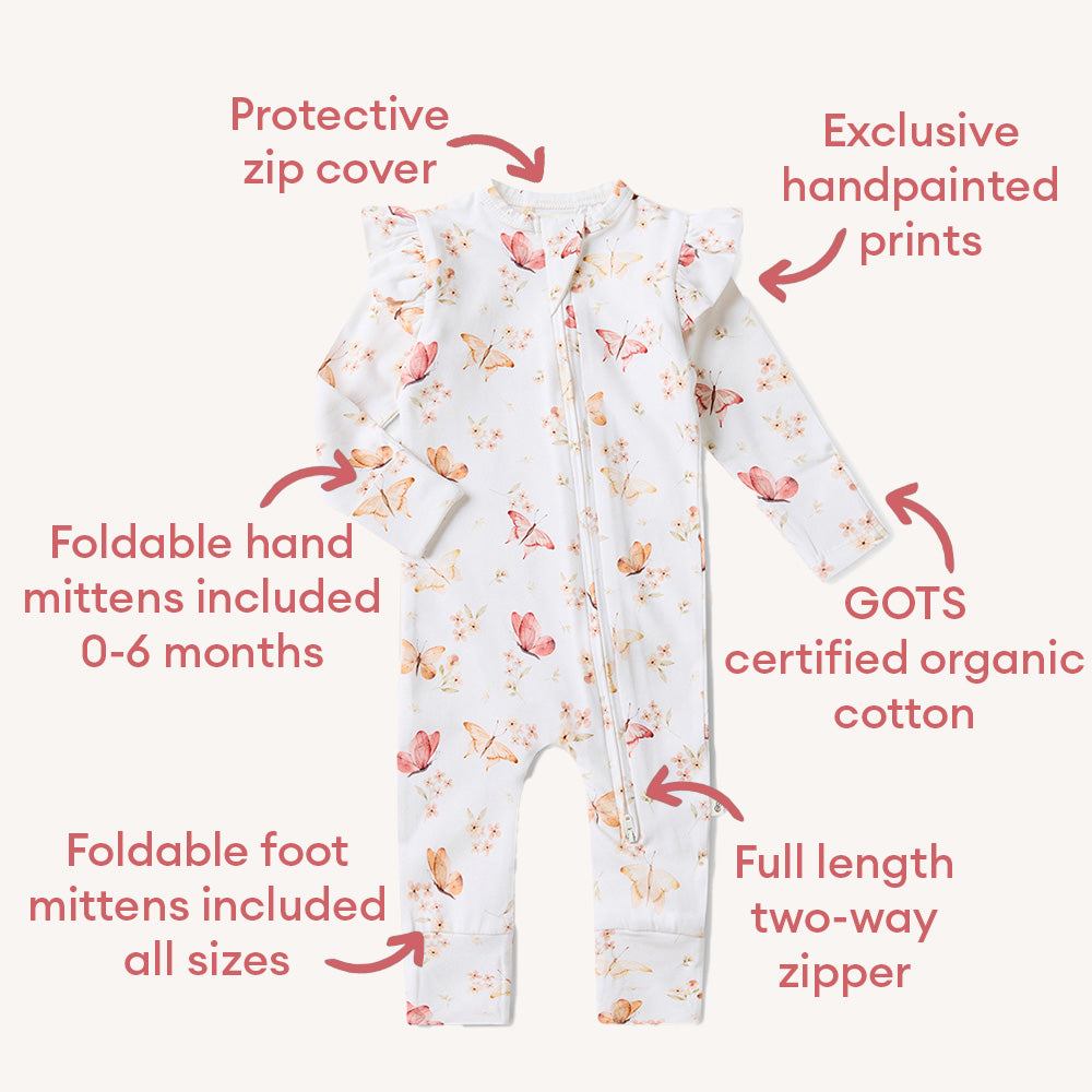 Butterfly Organic Snugglesuit Convertible Romper with Frill - View 4