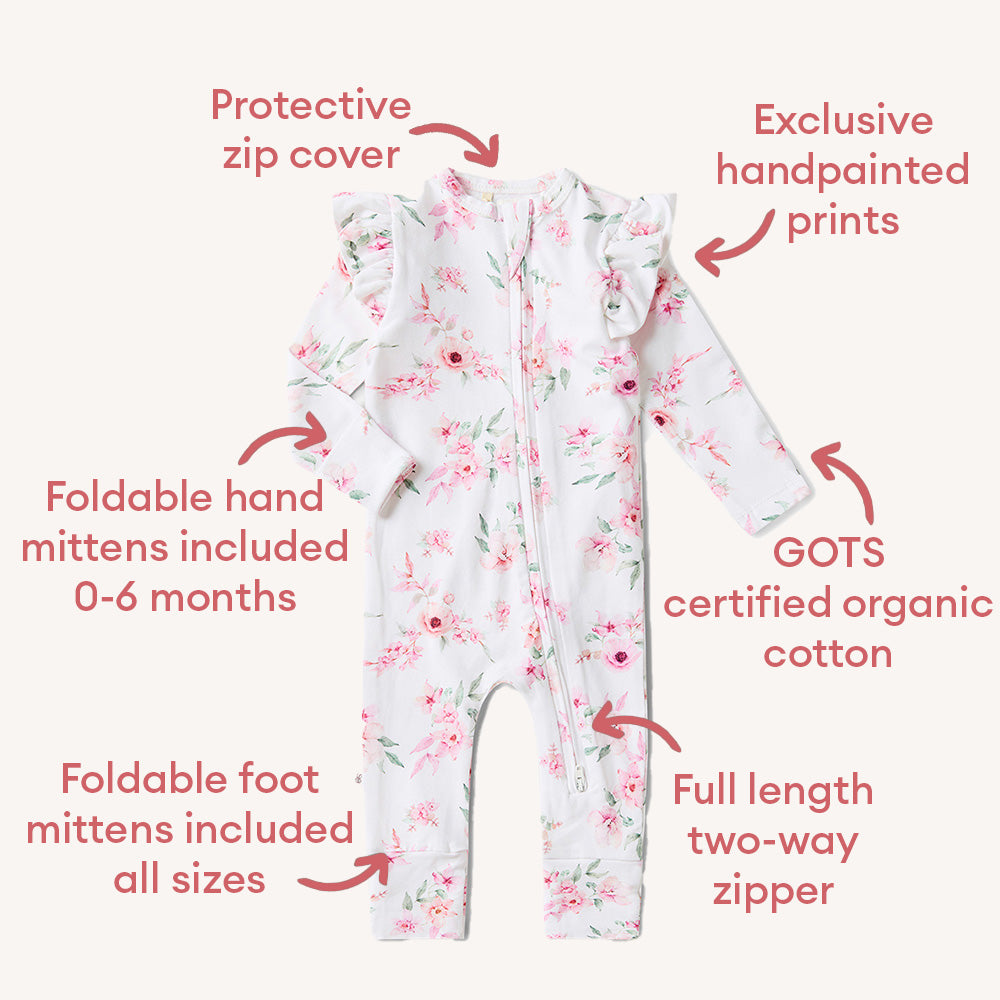 Camille Organic Snugglesuit Convertible Romper with Frill - View 4