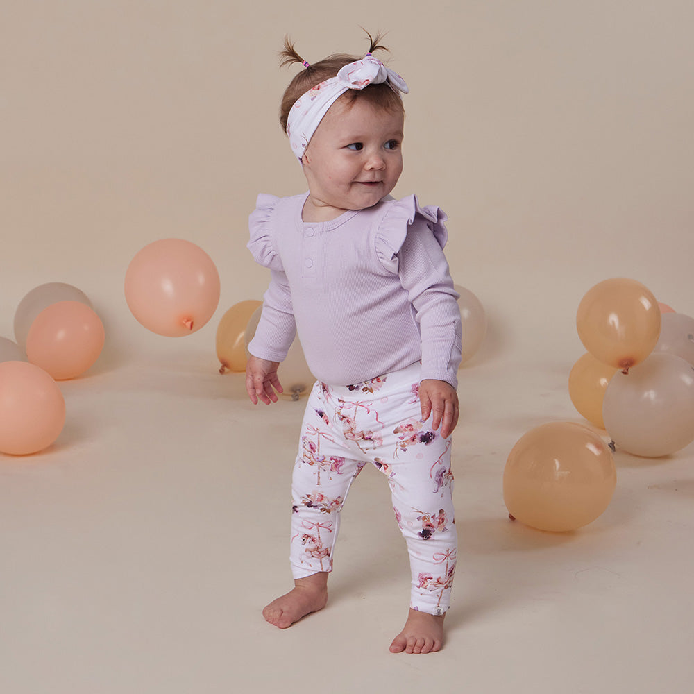 Lavender Rib Long Sleeve Organic Bodysuit with Frill - View 4