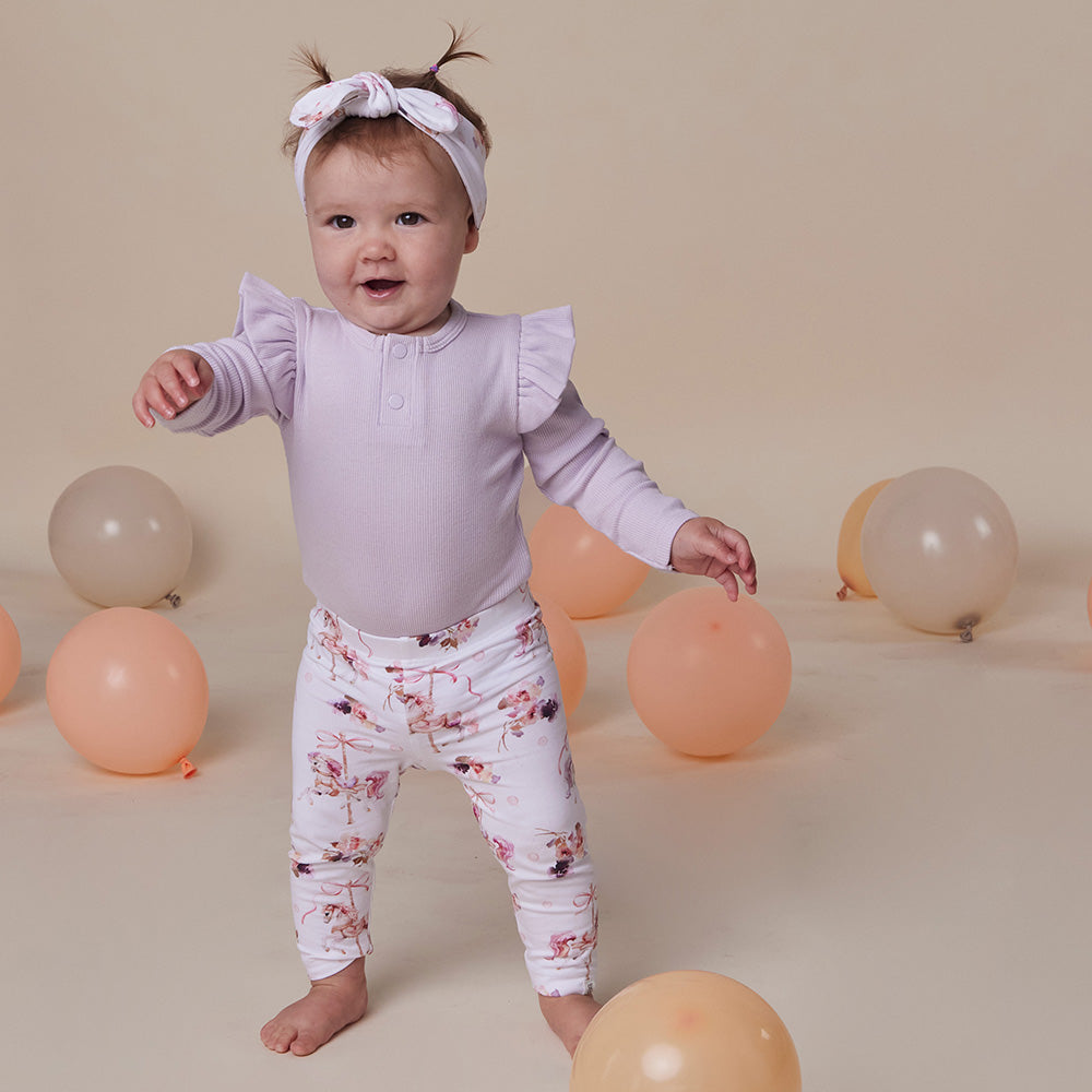 Lavender Rib Long Sleeve Organic Bodysuit with Frill - View 3