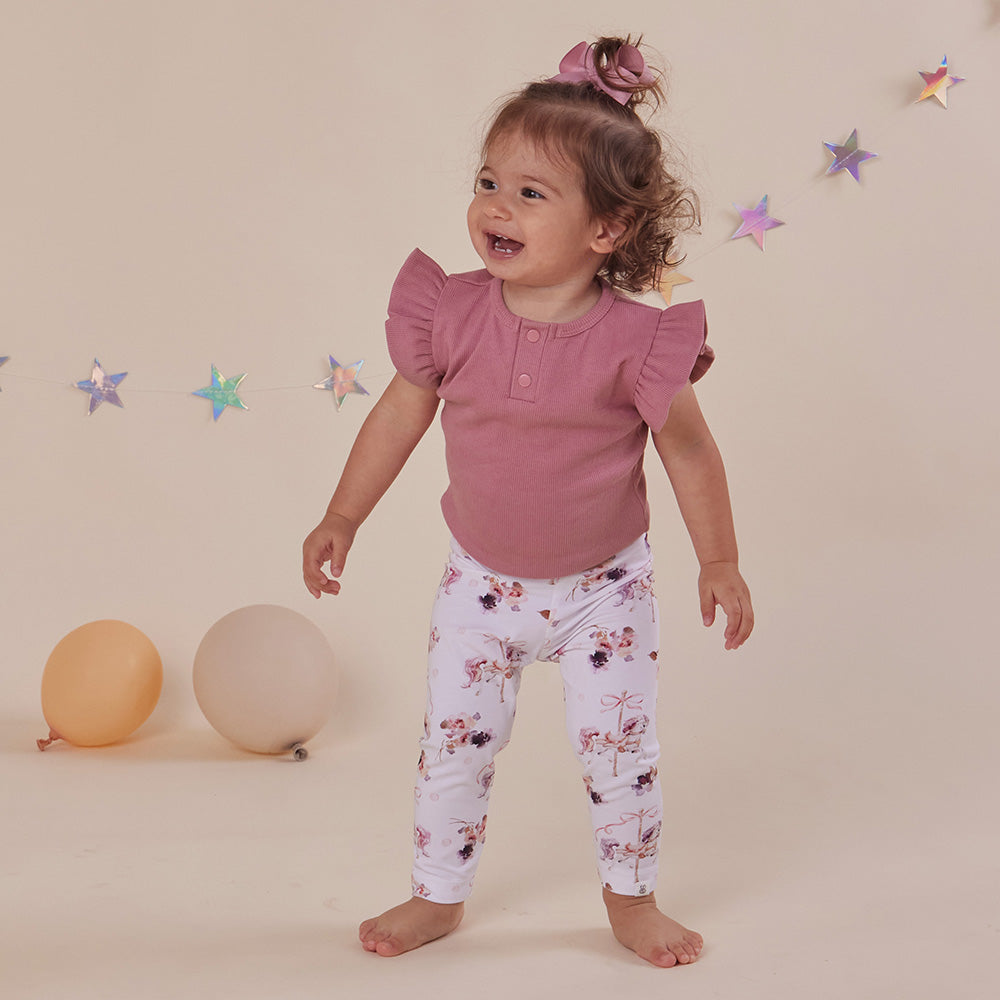 Jewel Pink Rib Short Sleeve Organic Bodysuit with Frill - View 7