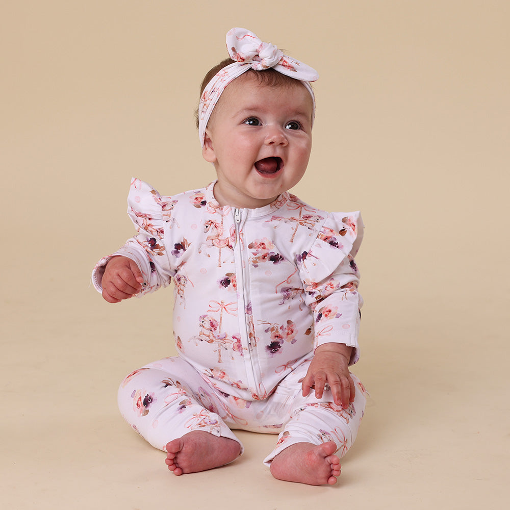 Carousel Organic Snugglesuit Convertible Romper with Frill - View 4