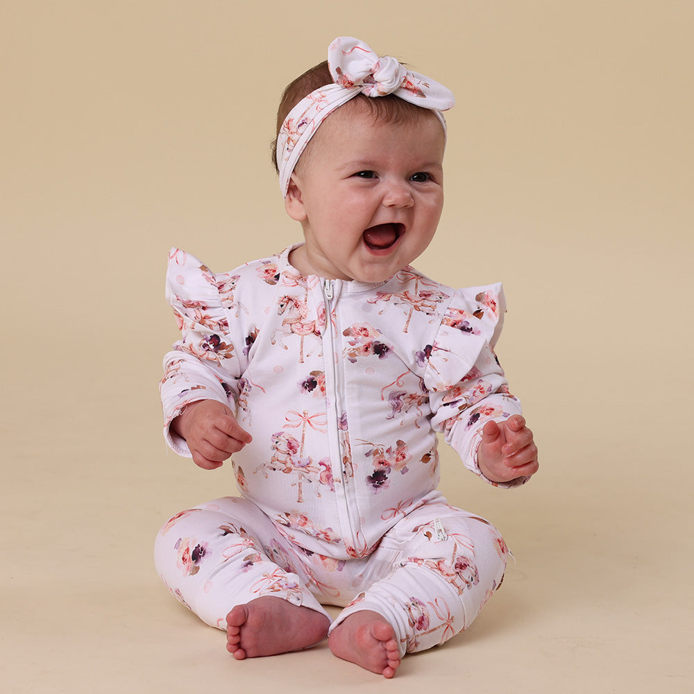 Carousel Organic Snugglesuit Convertible Romper with Frill - View 1