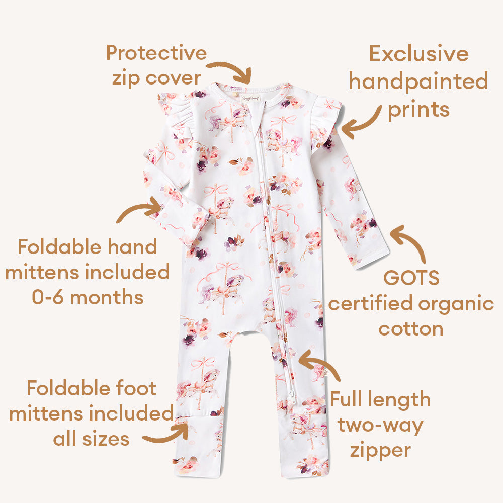 Carousel Organic Snugglesuit Convertible Romper with Frill - View 7