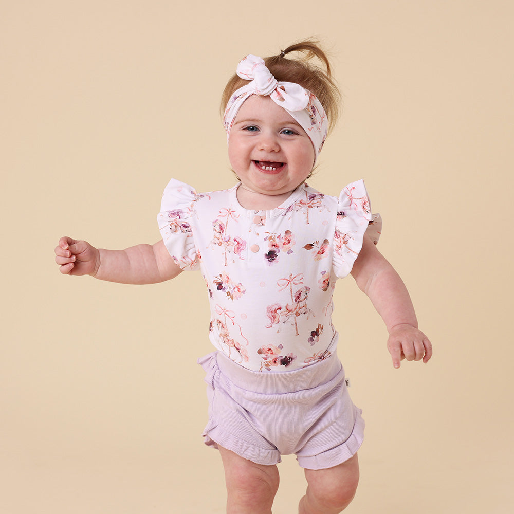 Carousel Short Sleeve Organic Bodysuit with Frill - View 13
