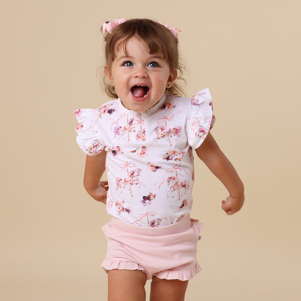 Carousel Short Sleeve Organic Bodysuit with Frill - View 4