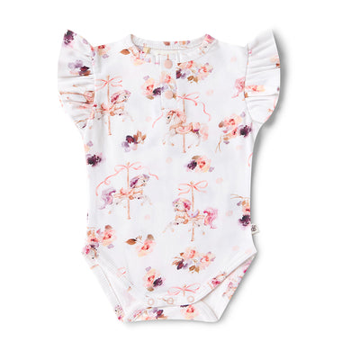 Carousel Short Sleeve Organic Bodysuit with Frill | Snuggle Hunny