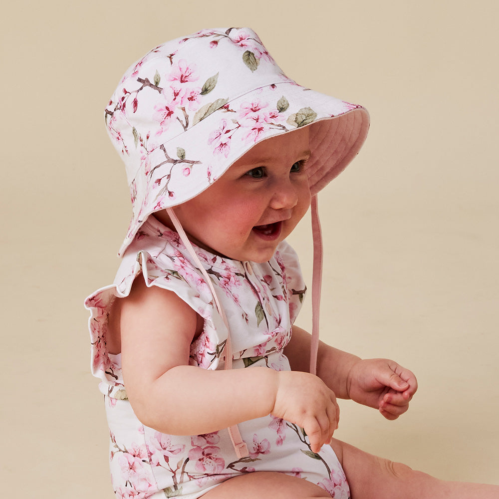 Cherry Blossom Reversible Cotton Bucket Hat - View 1