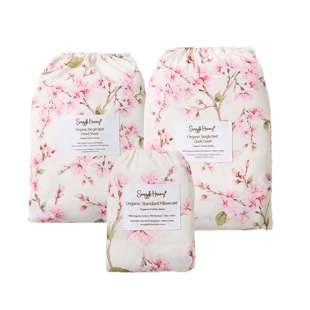 Bundle - Cherry Blossom Single Bedding - 1 x Sheet + 1 x Quilt Cover + 1 x Pillowcase - View 1