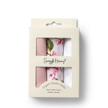 Small Organic Muslin Cloths 3 Pack - Milk/Cherry Blossom/Fairytale | Snuggle Hunny