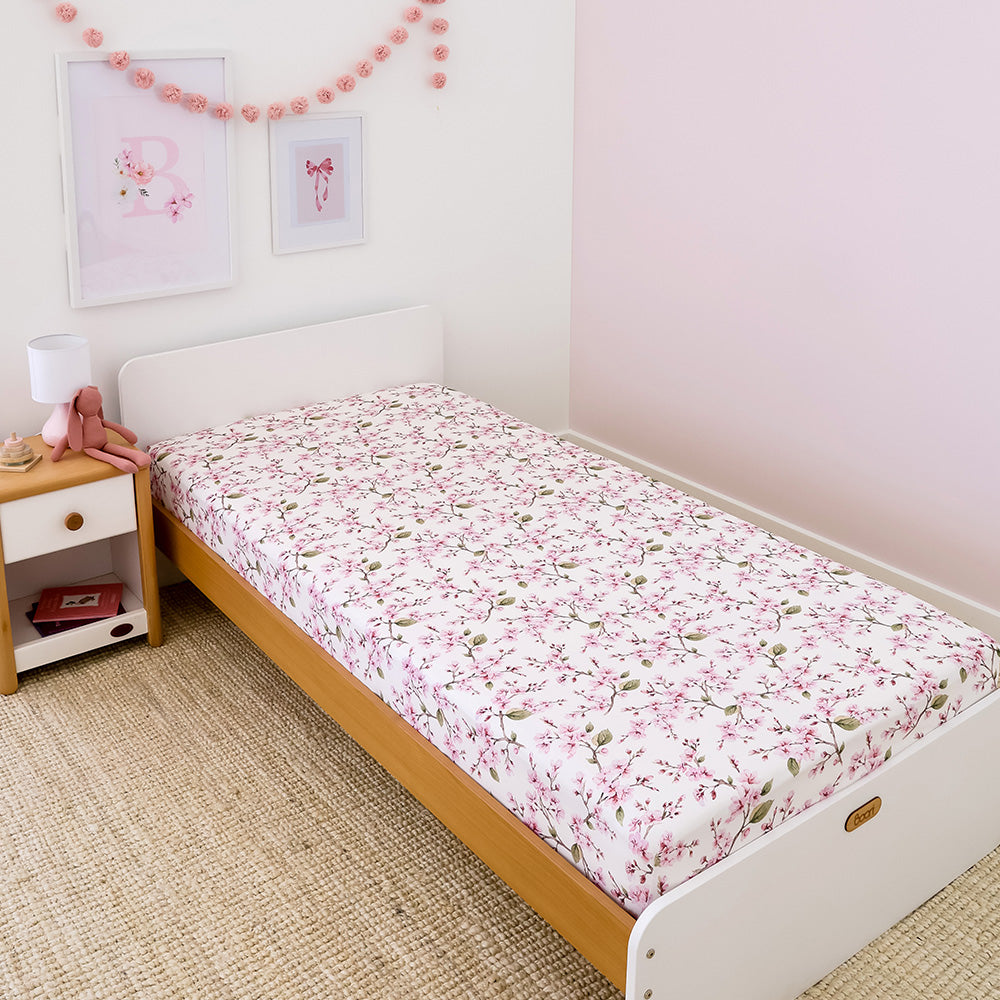 Cherry Blossom Organic Cotton Fitted Sheet - View 1