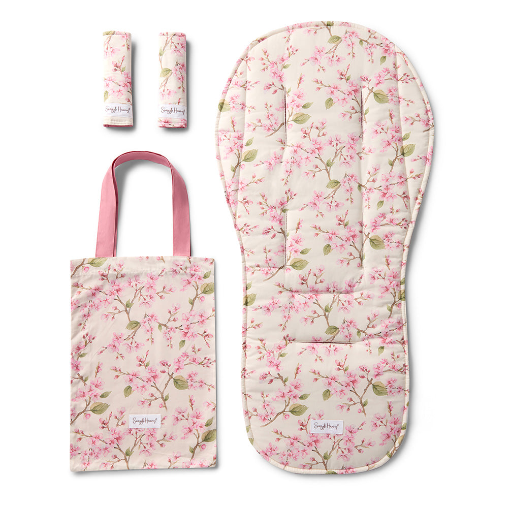 Bundle - Cherry Blossom Pram Liner & Strap Cover Set - View 1