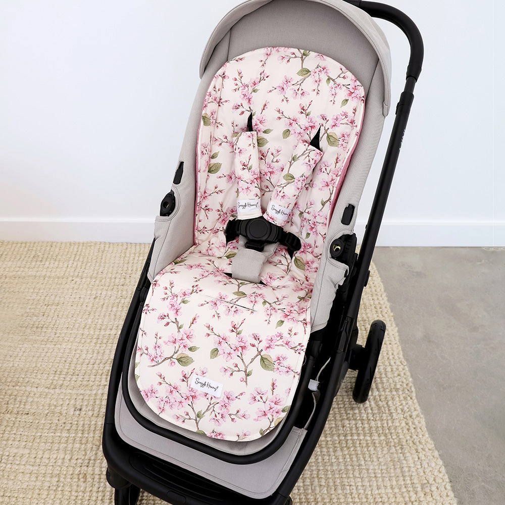 Bundle - Cherry Blossom Pram Liner & Strap Cover Set - View 2