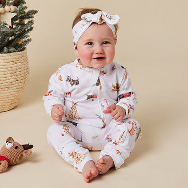 Christmas Pups Organic Snugglesuit Convertible Romper | Snuggle Hunny