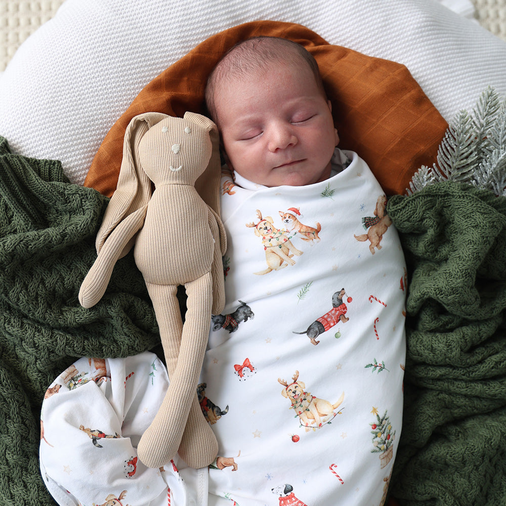 Christmas Pups Organic Jersey Wrap & Beanie Set - View 6