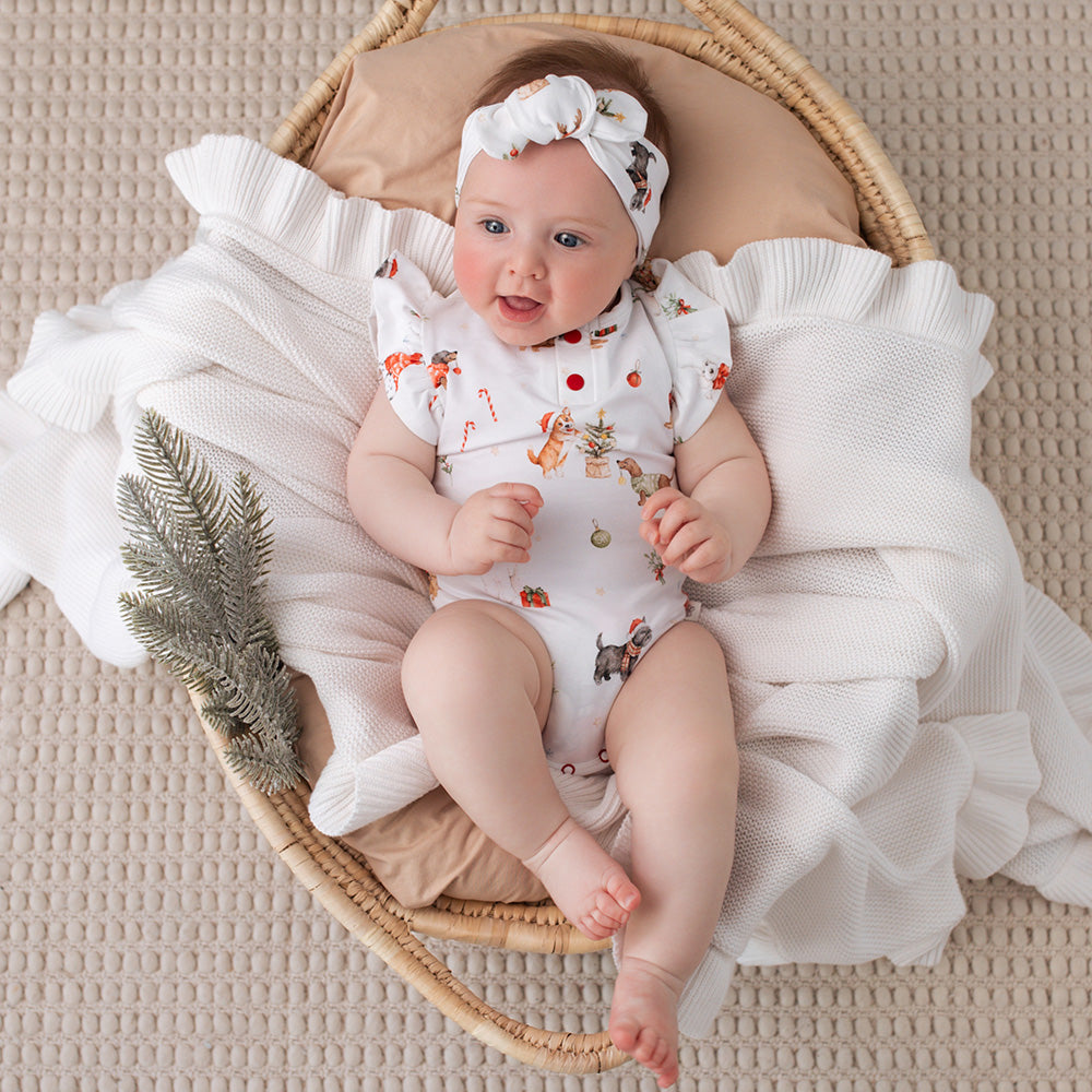 Christmas Pups Short Sleeve Organic Bodysuit with Frill - View 2