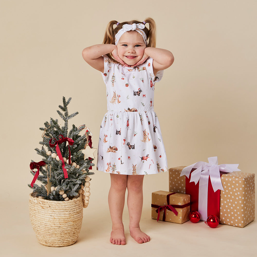 Christmas Pups Short Sleeve Organic Dress - View 1