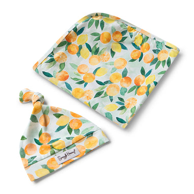 Citrus Squeeze Organic Jersey Wrap & Beanie Set | Snuggle Hunny