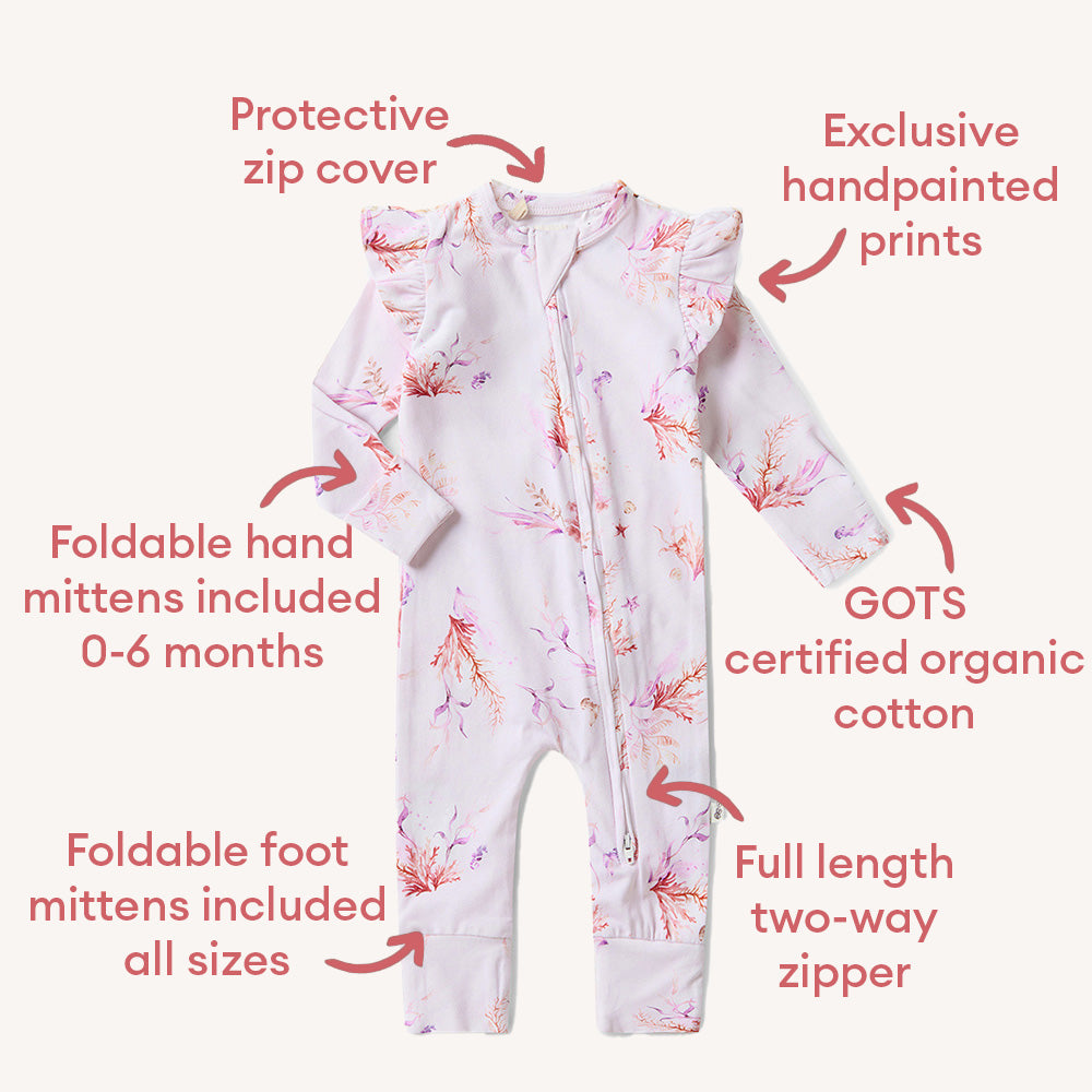 Coral Organic Snugglesuit Convertible Romper with Frill - View 4
