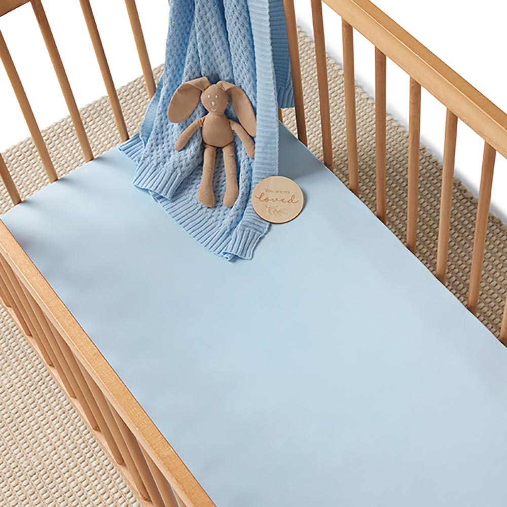 Baby Blue Organic Fitted Cot Sheet - View 1