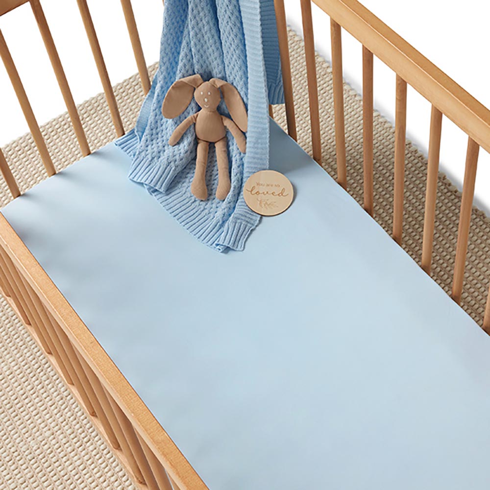 Baby Blue Organic Fitted Cot Sheet Snuggle Hunny