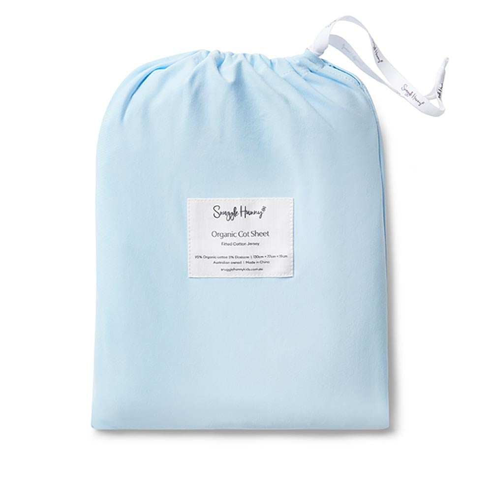 Baby Blue Organic Fitted Cot Sheet - View 3