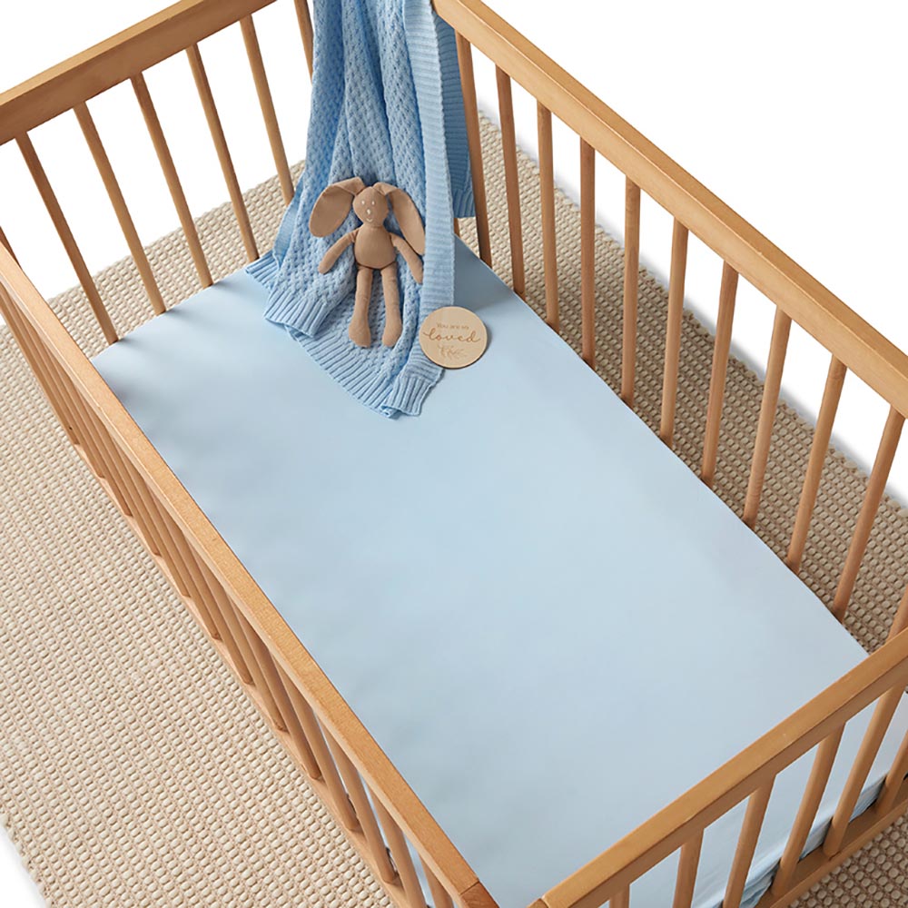 Baby Blue Organic Fitted Cot Sheet - View 5