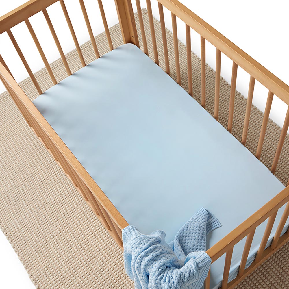 Baby Blue Organic Fitted Cot Sheet - View 6