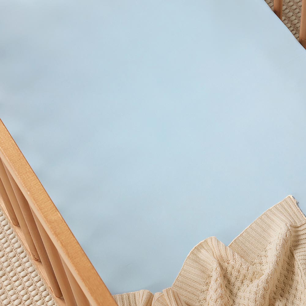 Baby Blue Organic Fitted Cot Sheet - View 7