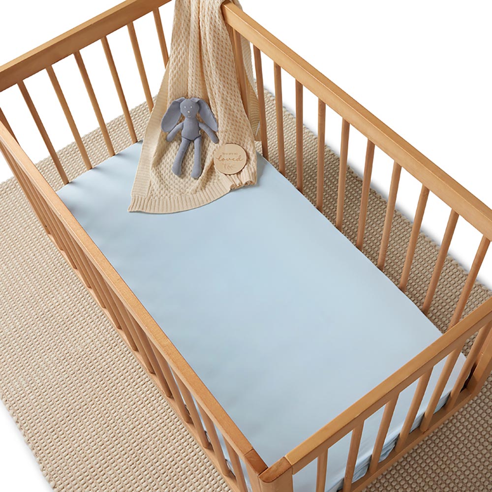 Baby Blue Organic Fitted Cot Sheet - View 8