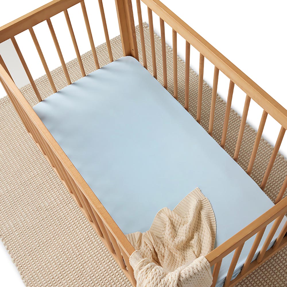 Baby Blue Organic Fitted Cot Sheet - View 9