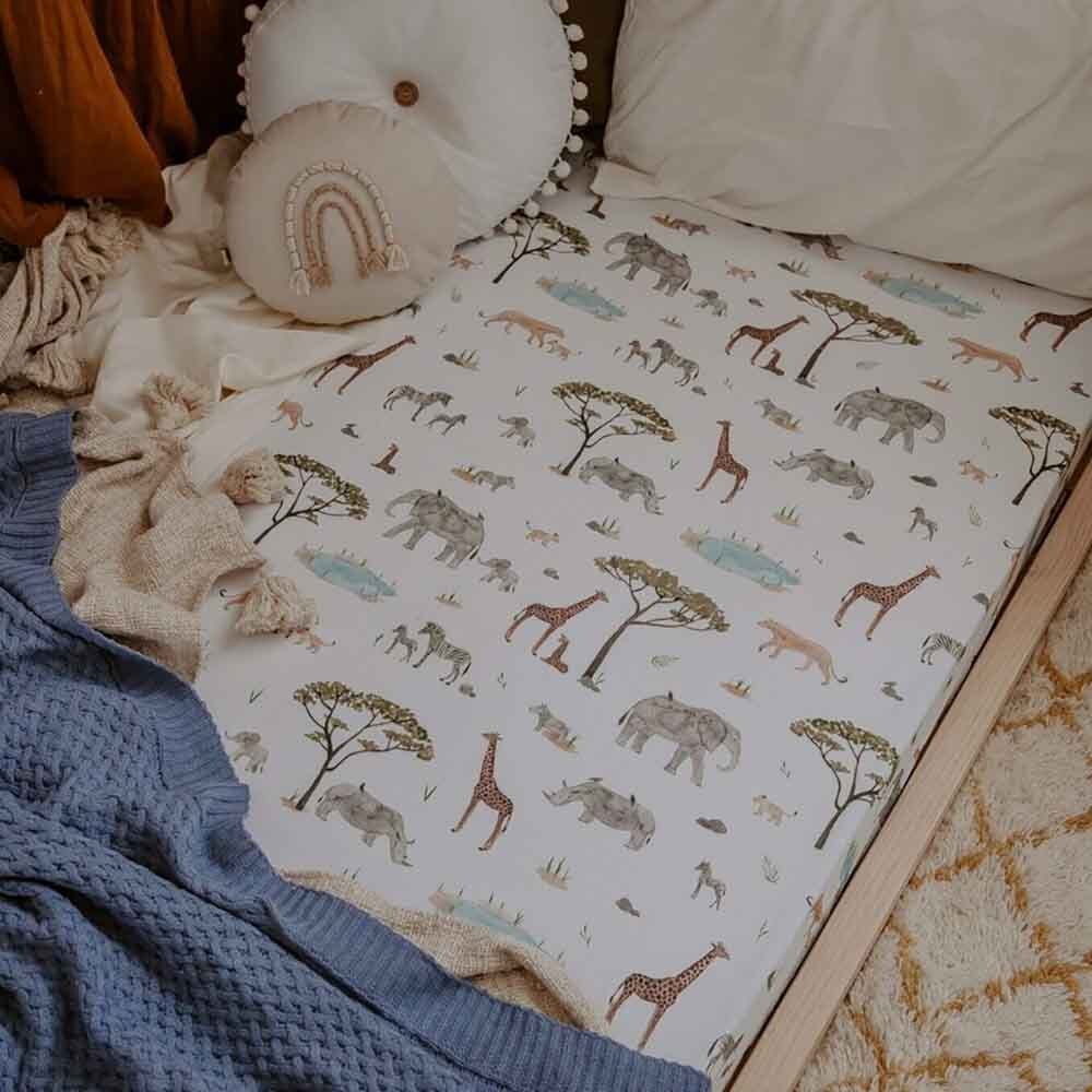 African Safari Organic Fitted Baby Cot Sheet Snuggle Hunny