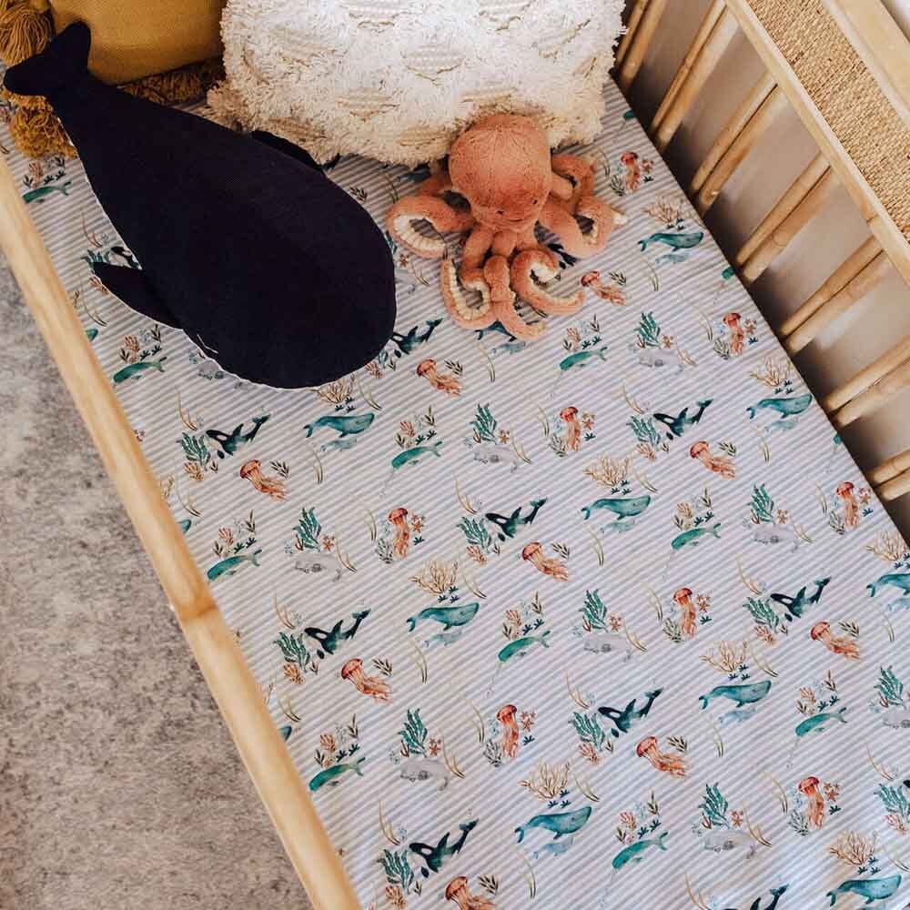 Cot Sheets - Whale Fitted Cot Sheet